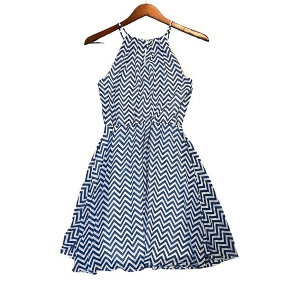 Takara Blue and White Chevron A-Line Dress Size Small